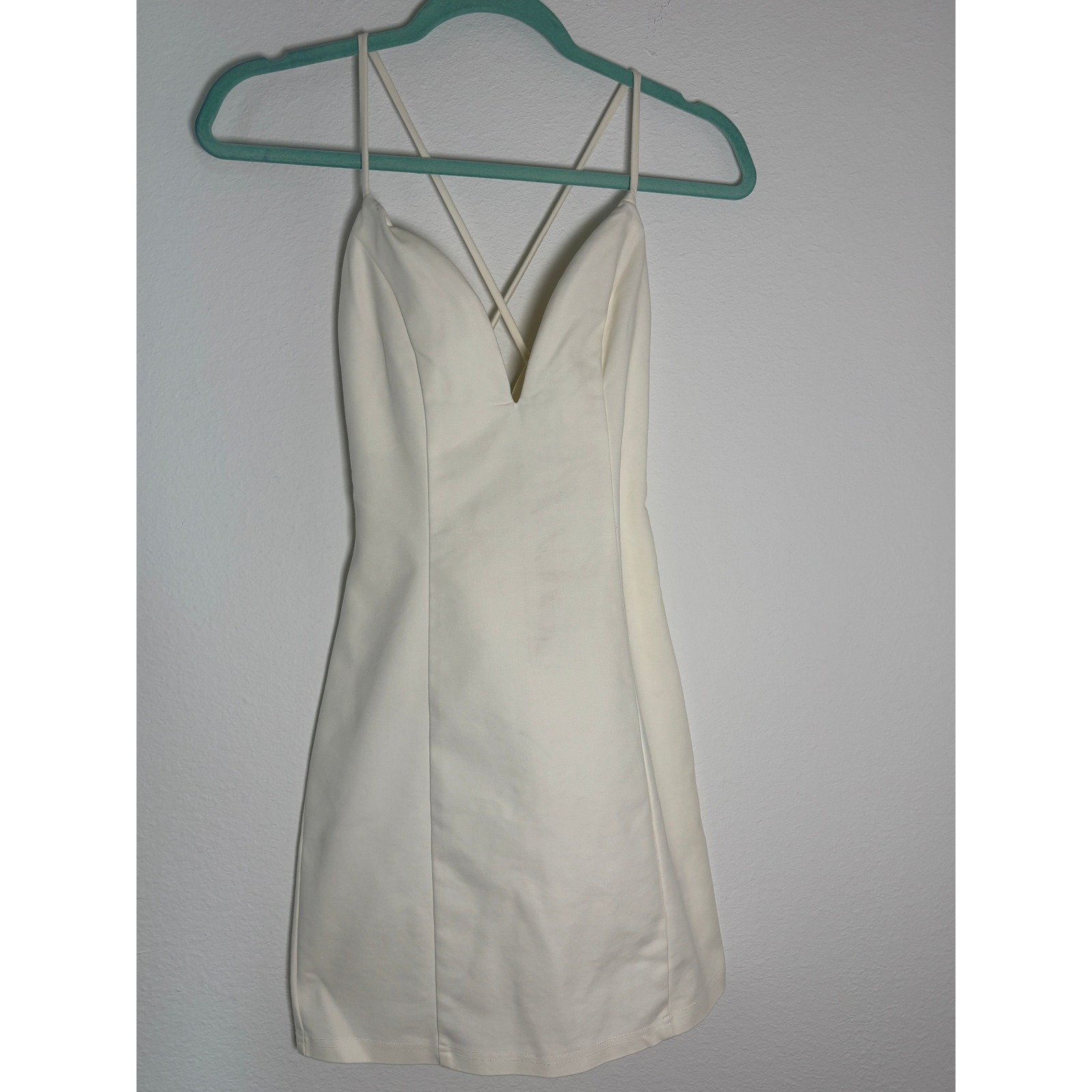 White Lace Up Back Mini Dress V-Neck Bodycon Cocktail Party Clubwear Xs